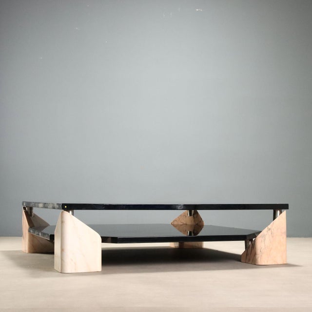 Vintage Coffee Table in Pink Marble and Lacquered Wood, 1970s For Sale - Image 4 of 13