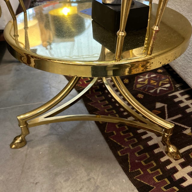 Italian Solid Brass Two Tier Side Tables With Recessed Glass Tops a Pair For Sale In Miami - Image 6 of 10