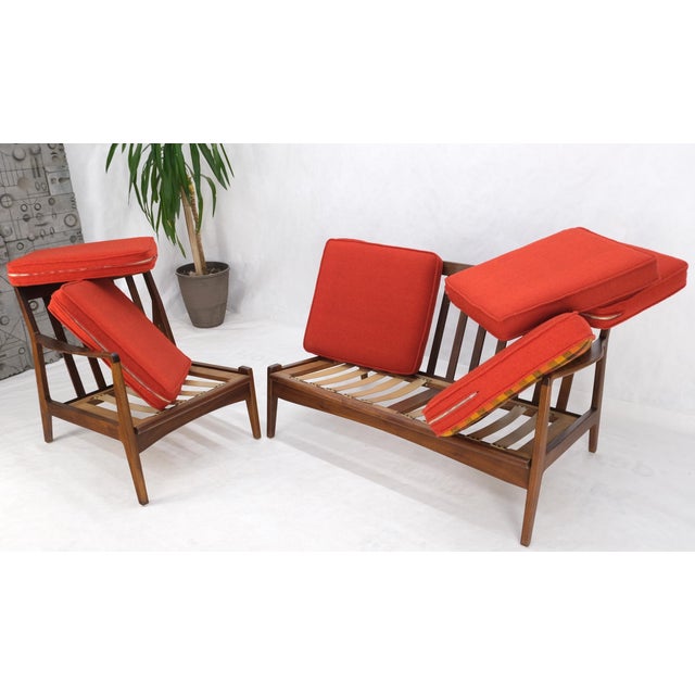 Danish Mid-Century Modern Walnut Lounge Chair Settee Loveseat Couch Sofa Set For Sale - Image 10 of 18