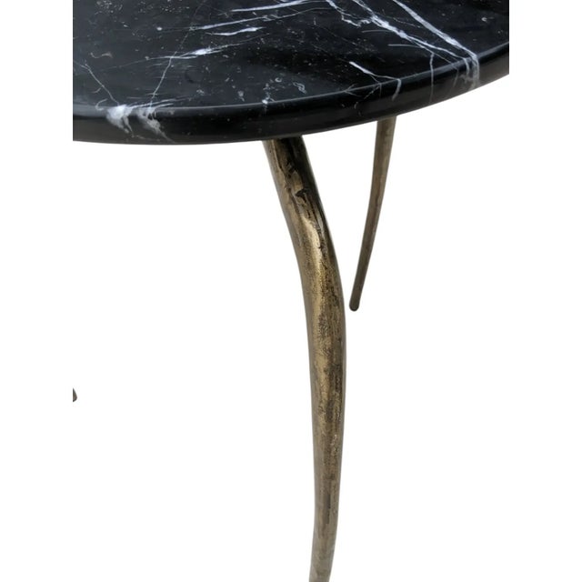 Revelation Modern Black Marble and Forged Gold Metal Wishbone Round Side Tables- A Pair For Sale - Image 10 of 11