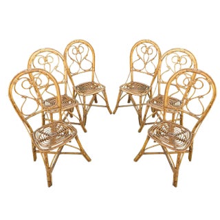 Italian Chairs in Rattan and Bamboo, 1960s, Set of 6 For Sale