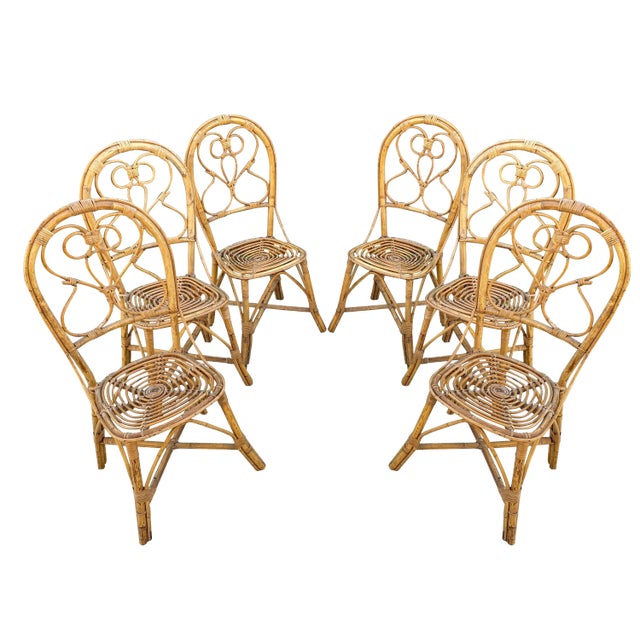 Italian Chairs in Rattan and Bamboo, 1960s, Set of 6 For Sale