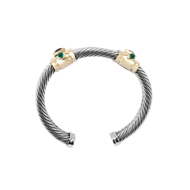 Metal David Yurman Silver 14k Yellow Gold Double Cable Renaissance Cuff Bracelet For Sale - Image 7 of 8