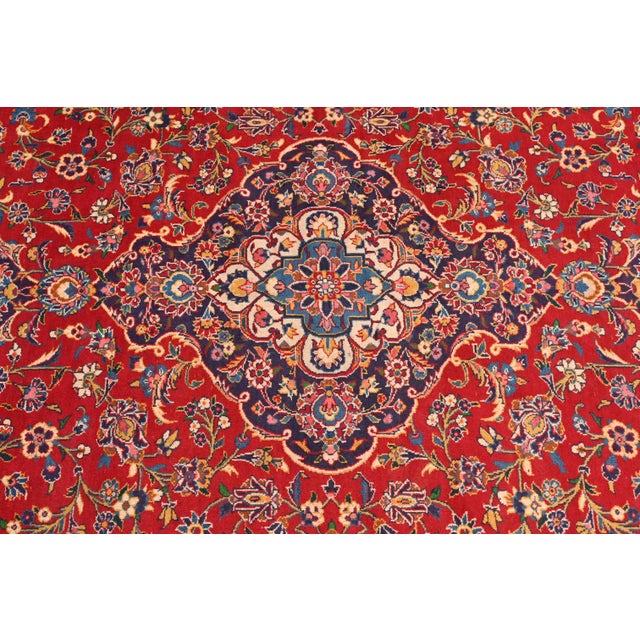 Vintage Hand-Knotted Persian Kashan Room Size Wool Area Rug For Sale - Image 4 of 10