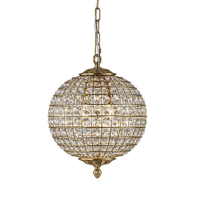 Vintage Aloadecor 2-Light W12 In. Warm Brass Globe Chandelier Small Crystal Chandelier Cage-Style Shade Pendant Light For Sale - Image 10 of 10