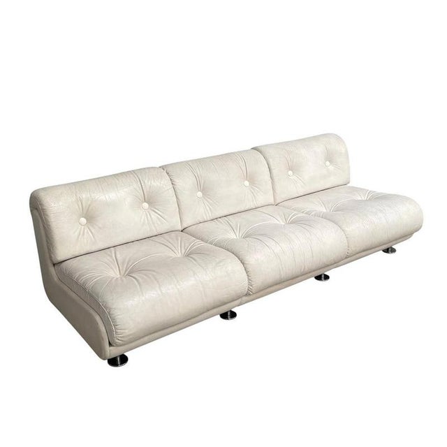 Space Age White Leather Three Seat Lounge Sofa, 1970s For Sale - Image 18 of 18