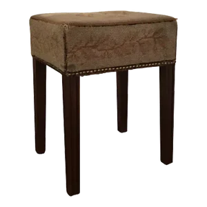 1780 Antique English George III Mahogany Stool with Original Lyre and Vine Needlepoint