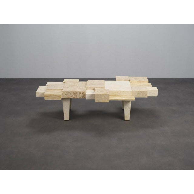 Brutalist Architectural Travertine Coffee Table, Belgium, 1970s For Sale - Image 3 of 10
