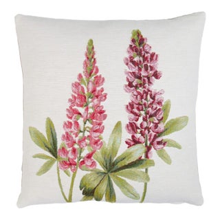 Two Lupins Tapestry Cushion With Feather Filler - 46 X 46cm For Sale