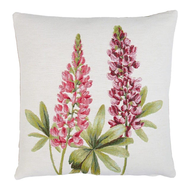 Two Lupins Tapestry Cushion With Feather Filler - 46 X 46cm For Sale