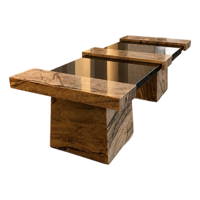 Hand Crafted Rhino Quartzite & Black Porcelain Sculpture Coffee Table For Sale