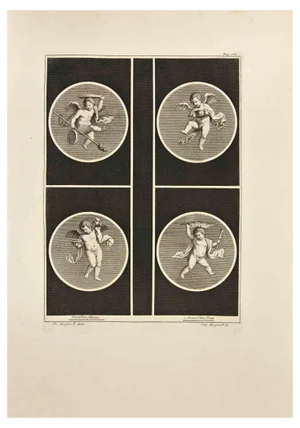 Filippo Morghen, Cupid in Four Seasons, Etching, 18th Century