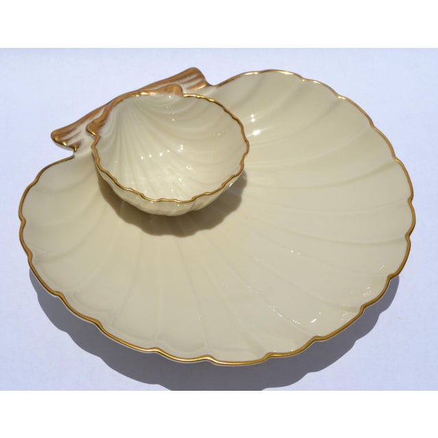 Lenox Vintage Lenox Aegean Collection Gold Trim Shell Chip & Dip Serving Dish For Sale - Image 4 of 12