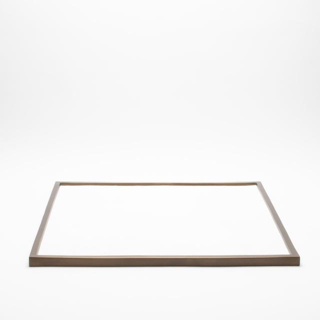 Modern Large Square Tray in White Shagreen With Bronze Patina Brass by Kifu Paris For Sale - Image 3 of 6