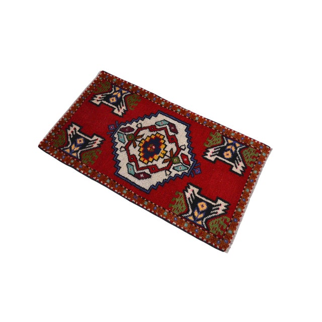 Ruby Red 1980 Hand Made Mat Small Turkish Rug - 1′9″ × 3′1″ For Sale - Image 8 of 12