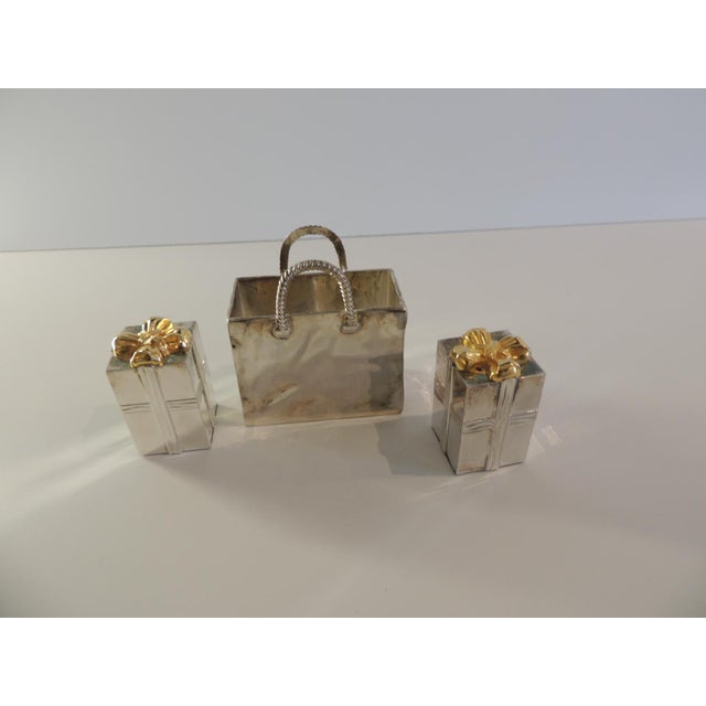 Vintage Silver Plated Shopping Bag and Gifts Salt & Pepper Shakers - Set of 2 By Godinger Size: 2.5"W x 1.5"D x 3"H