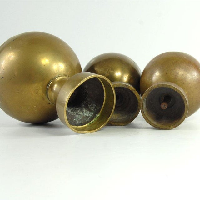 Metal Vintage Brass Spheres Details, France, Set of 3 For Sale - Image 7 of 10