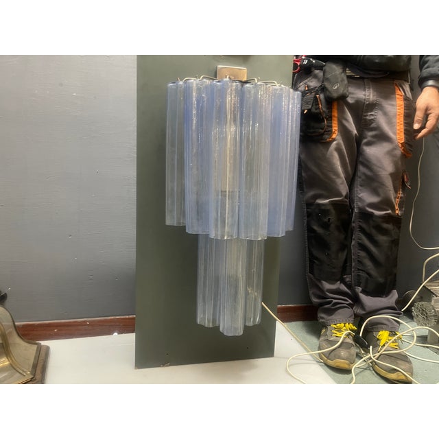 Glass Large Murano Glass Light Blue Tronchi Wall Lights, 1980s, Set of 2 For Sale - Image 7 of 9