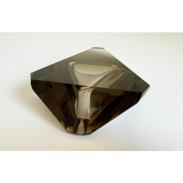 Gray 1960s Smoked Glass Faceted Ashtray For Sale - Image 8 of 11