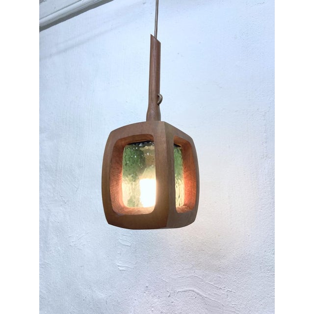 1960s Pendant Lamp in Teak and Glass attributed to AB Stilarmatur, Tranås, Sweden, 1960s For Sale - Image 5 of 12