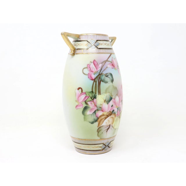 Art Nouveau Antique Art Nouveau Porcelain Vase With Hand-Painted Floral and Gold Decoration For Sale - Image 3 of 12