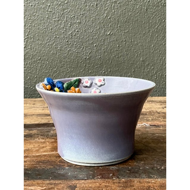 Contemporary Vintage Original Studio Pottery Triple Flower Bowl For Sale - Image 3 of 12