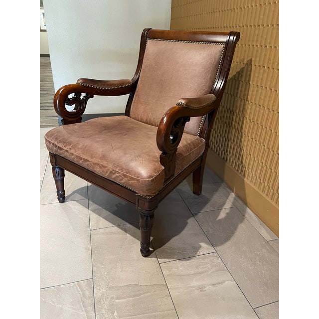 Empire Revival Leather and Mahogany Library Armchair For Sale - Image 9 of 12