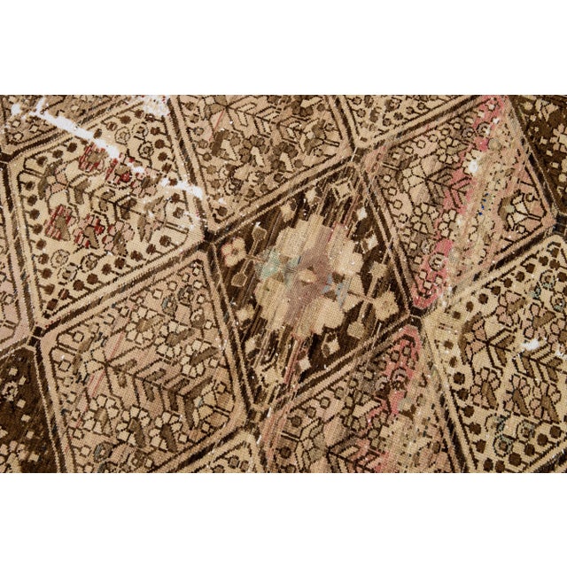 1960s Vintage Distressed Handmade Floral Beige Wool Rug For Sale In New York - Image 6 of 9