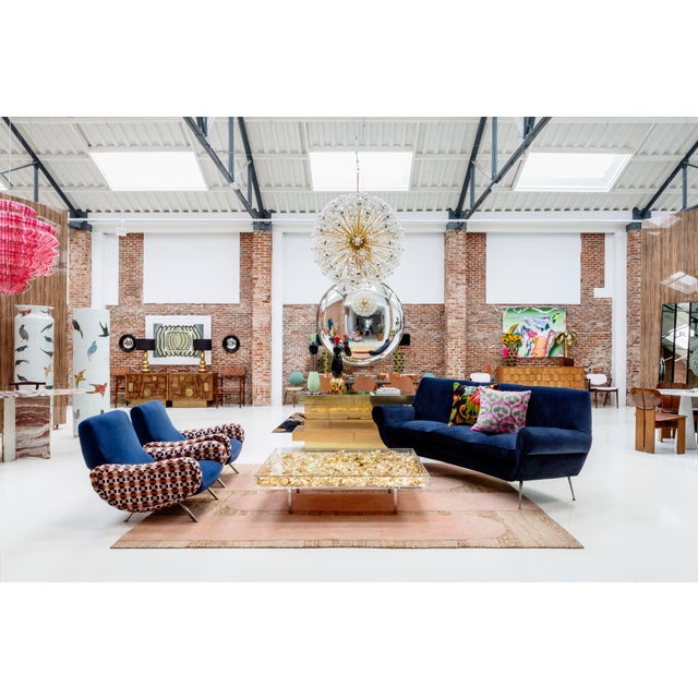 Italian Curved Sofa in Navy Blue Cotton Velvet by Gigi Radice for Minotti, 1950s For Sale - Image 13 of 14