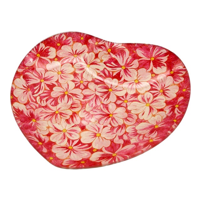 Heart Plate With Red Floral Motif For Sale