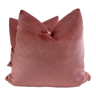 Schumacher "Palermo Mohair Velvet" in Bois De Rose 22” Pillows-A Pair For Sale