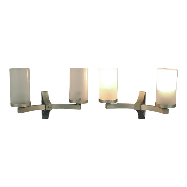1970s Pair of French All-Aluminum Modernist Sconces -- Four Lights, Four Glass Tubes For Sale