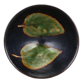Big Size Chinese Ji Zhou Kiln Double Leaves Pattern Black Glazing Porcelain Bowl For Sale