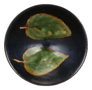 Big Size Chinese Ji Zhou Kiln Double Leaves Pattern Black Glazing Porcelain Bowl