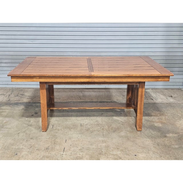 1990s Stickley Oak Mission Arts & Craft Style Dining Table W 2 Leaves For Sale - Image 10 of 16