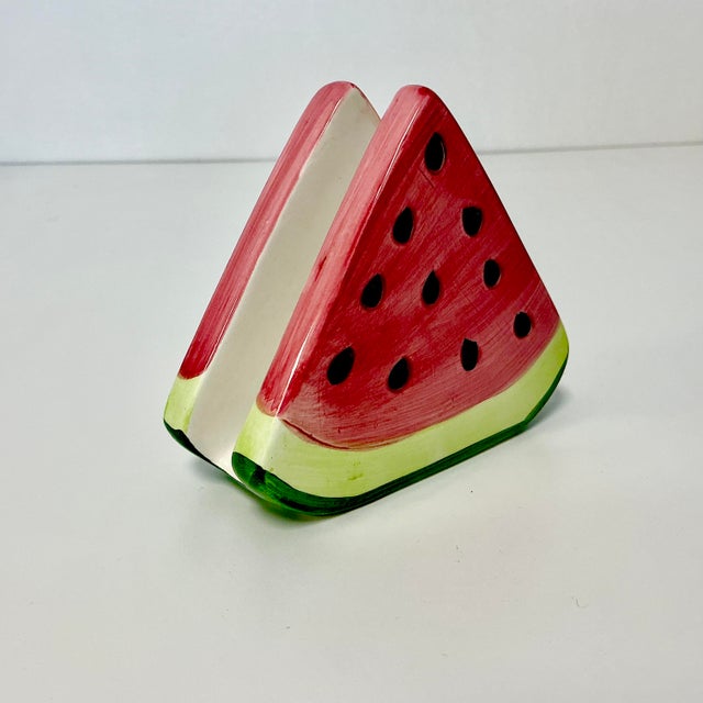 Ruby Red 1980s Vintage Americana Boho Chic Arts & Crafts Trompe L’Oeil Watermelon Napkin/Letter Holder. For Sale - Image 8 of 12