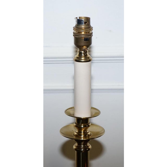 Vintage English Georgian Style Brass White Table Lamp For Sale - Image 5 of 7