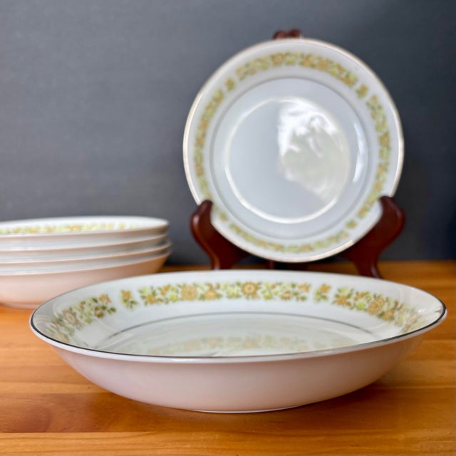 Vintage Towne House “Spring 3094” Soup Bowls With Yellow Floral Band & Silver Trim, Sold Individually For Sale - Image 4 of 8