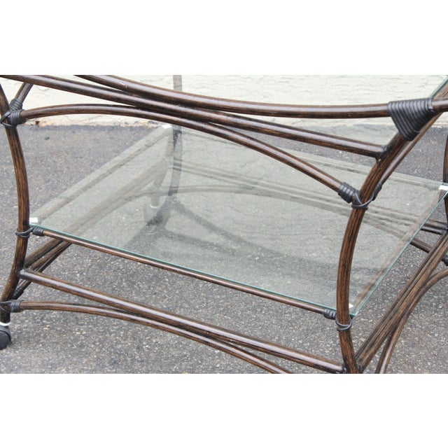 Contemporary Contemporary Faux Rattan Rolling Bar Cart For Sale - Image 3 of 12