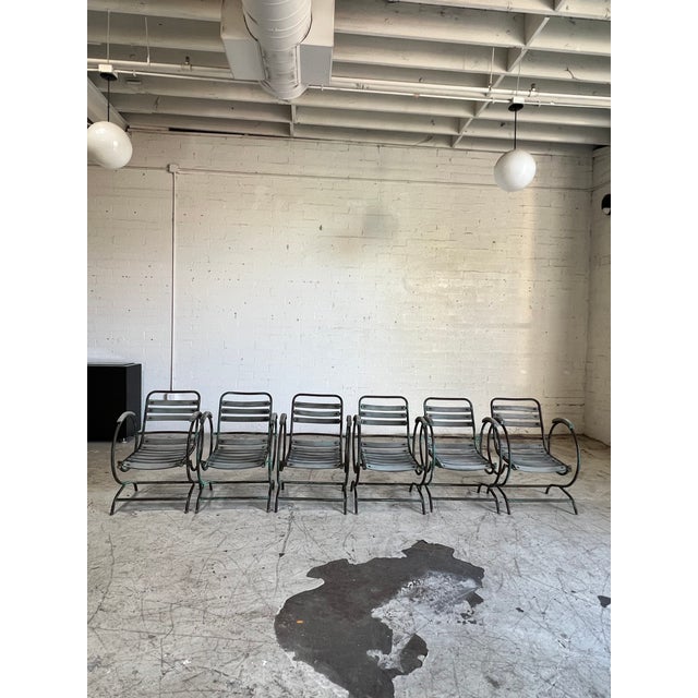 Gray Antique French Wood and Metal Bouncer Garden Chairs - Set of 6 For Sale - Image 8 of 10