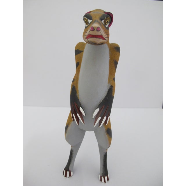 Mexican Alebrije Carved Wood MeerKat Tiger Hybrid Animal Oaxaca Mexico Folk Art Figurine For Sale - Image 3 of 12