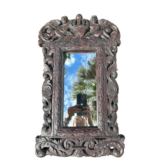 1930s 1930s Solid Wood Hand Carved Mirror European Mirror Art Nouveau For Sale - Image 5 of 9