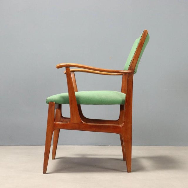 Vintage Armchair in Green Fabric, 1950s For Sale - Image 3 of 11