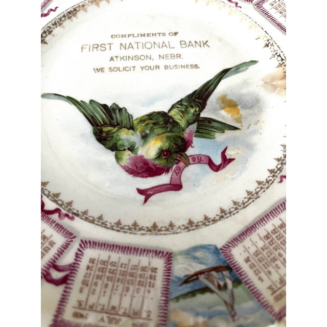American Antique 1909 Bird Calendar Plate For Sale - Image 3 of 4