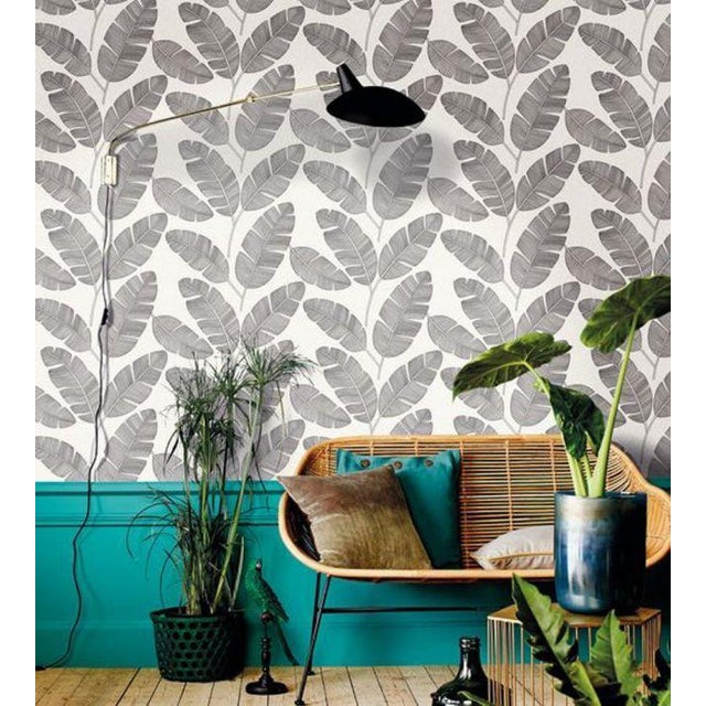 Banana Tree Metallise Wallpaper in Black - Price Per 11 Yard Roll