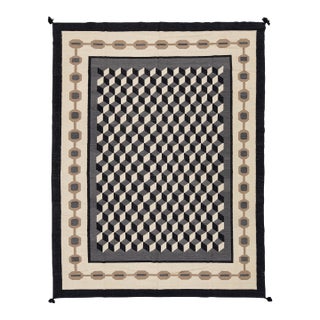 Modernist Navajo Style Geometric Flatweave Wool Rug With Optical Cube Pattern For Sale