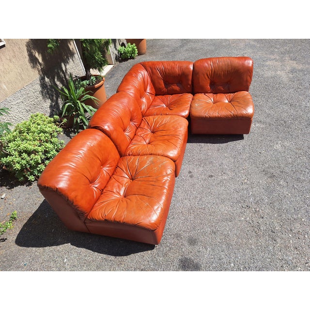Modular Sofa in Brown Eco-Leather, 1970s, Set of 5 For Sale - Image 10 of 13