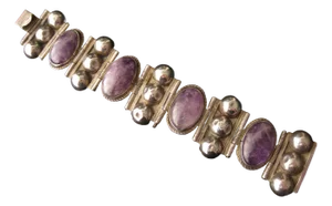 1940s Vintage Mexican Silver & Amethyst Statement Bracelet