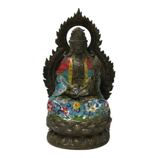 Vintage Cloisonne Enamel Lotus Bodhisattva Metal Buddha Statue For Sale
