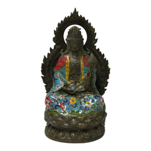 Vintage Cloisonne Enamel Lotus Bodhisattva Metal Buddha Statue